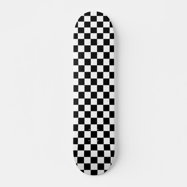 Checkers Black and White Chequerboard Pattern Skateboard (Front)