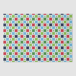 Checkers Christmas Tree Pattern - Red, Green, Blue Tissue Paper