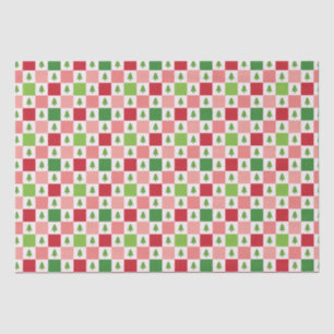 Checkers Christmas Tree Pattern - Red, Pink, Green Tissue Paper