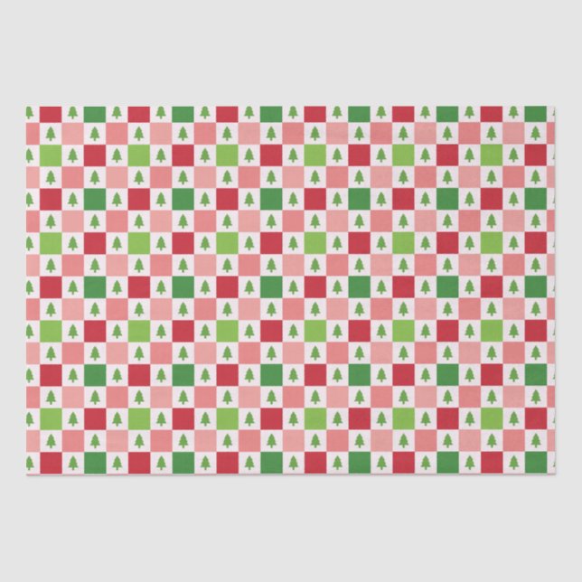 Checkers Christmas Tree Pattern - Red, Pink, Green Tissue Paper (Front)