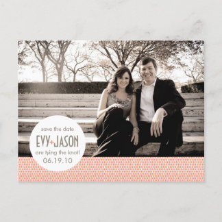 Checkers + Dots- Custom Save the Date - Coral Announcement Postcard