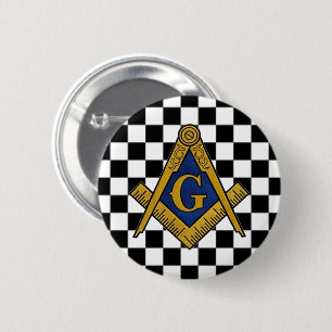 Checkers Masonic Freemasons Square and Compass 2 Inch Round Button