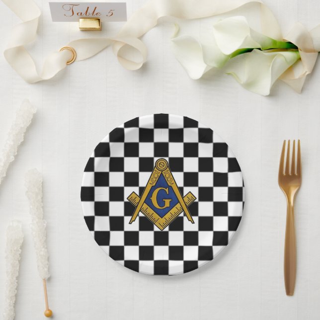 Checkers Masonic Freemasons Square and Compass Paper Plate (Wedding)