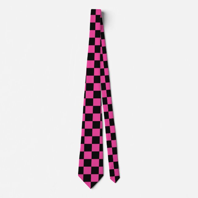 Checkers Pattern Black 'n Pink Chequered Tie (Front)