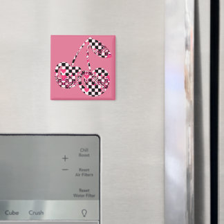 Checkers & Pink Hearts Patterned Cherries Big Magnet