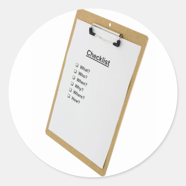 Checklist on a clipboard classic round sticker (Front)