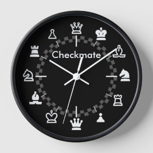 Checkmate Chess Wall Clock - checkerboard on black