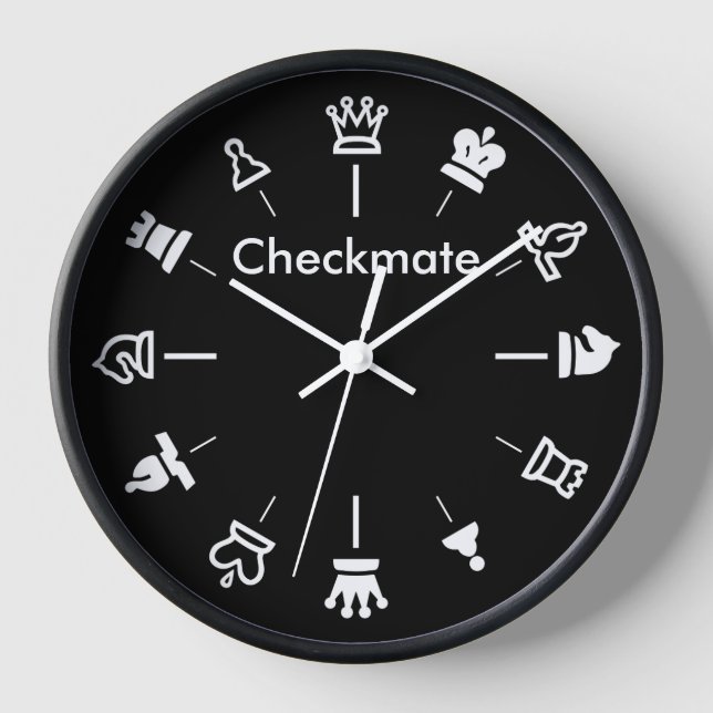 Checkmate Chess Wall Clock - on black (Front)