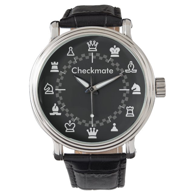 Checkmate Chess Watch - chequerboard on black (Front)
