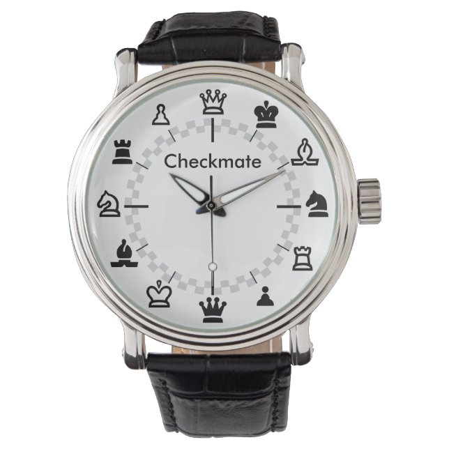 Checkmate Chess Watch - chequerboard on white (Front)