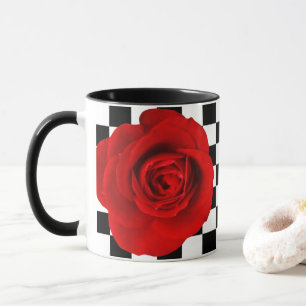 Checkmate Rose elegant rose on a chequered back Mug