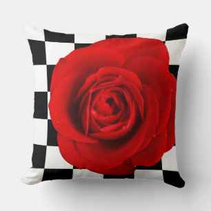 Checkmate Rose elegant rose on a chequered back  Throw Pillow