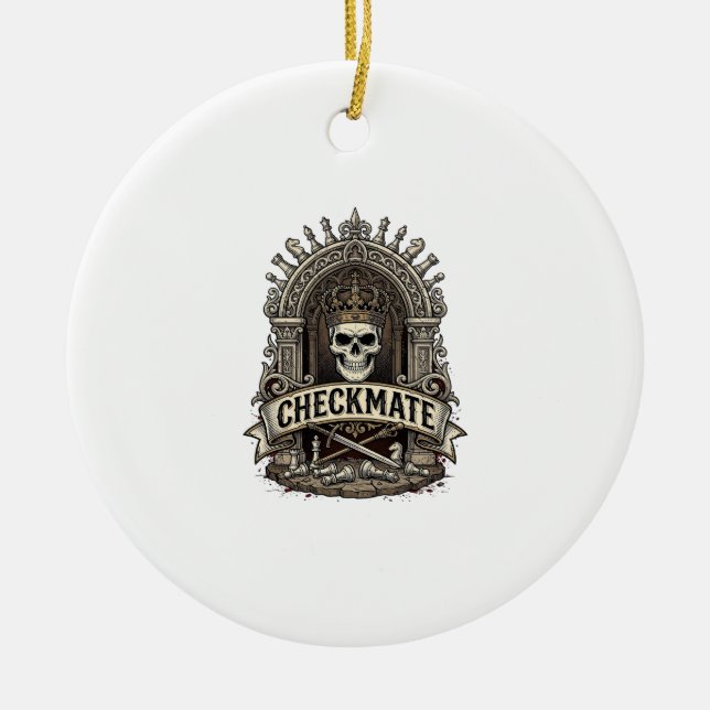 Checkmate Skull King Vintage Chess Ceramic Ornament (Front)