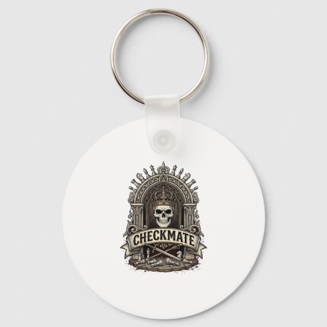 Checkmate Skull King Vintage Chess Keychain (Front)