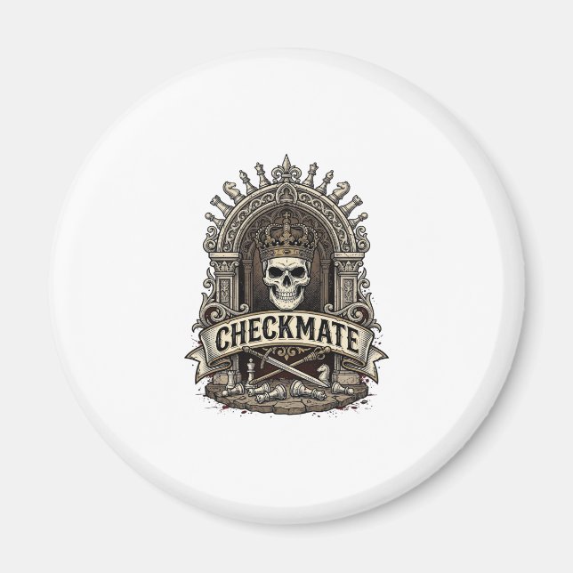 Checkmate Skull King Vintage Chess Magnet (Front)