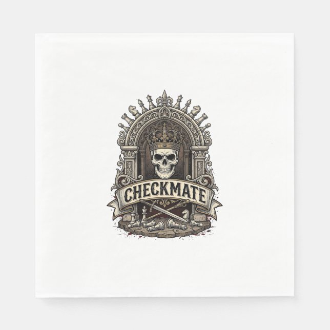 Checkmate Skull King Vintage Chess Napkin (Front)