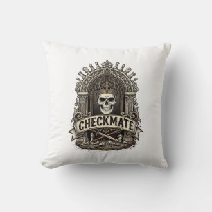 Checkmate Skull King Vintage Chess Throw Pillow