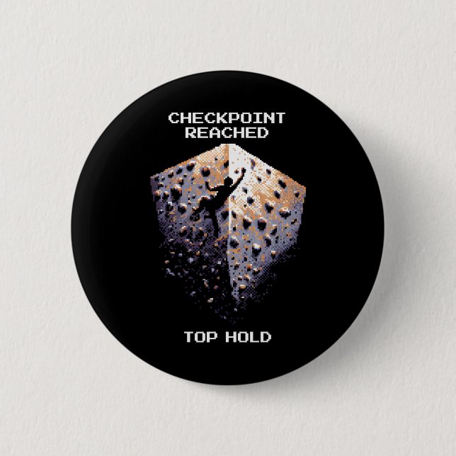 Checkpoint Reached – Top Hold Climbing Pixel Art D 2 Inch Round Button (Front)