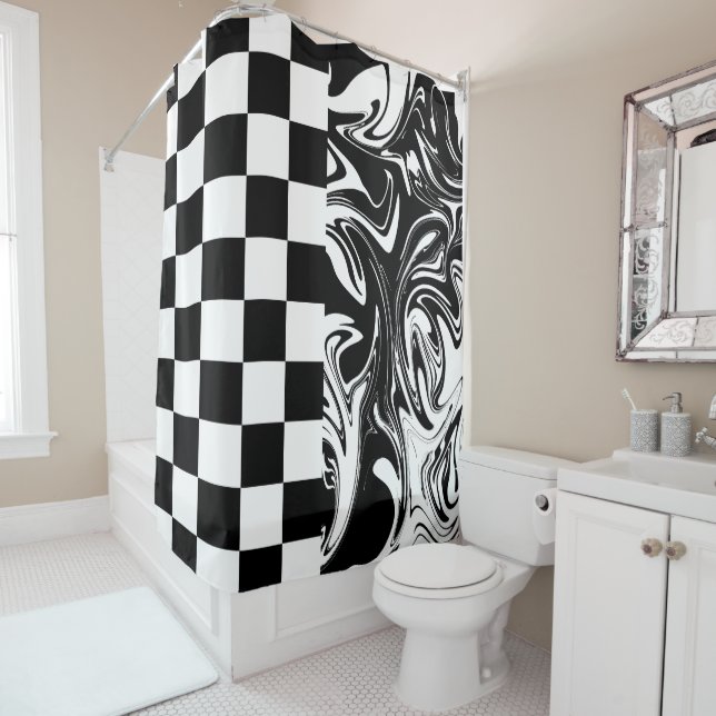 Checks and Swirls - Black and White (In Situ)