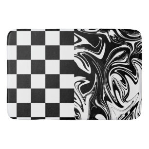 Checks and Swirls - Black and White Bath Mat