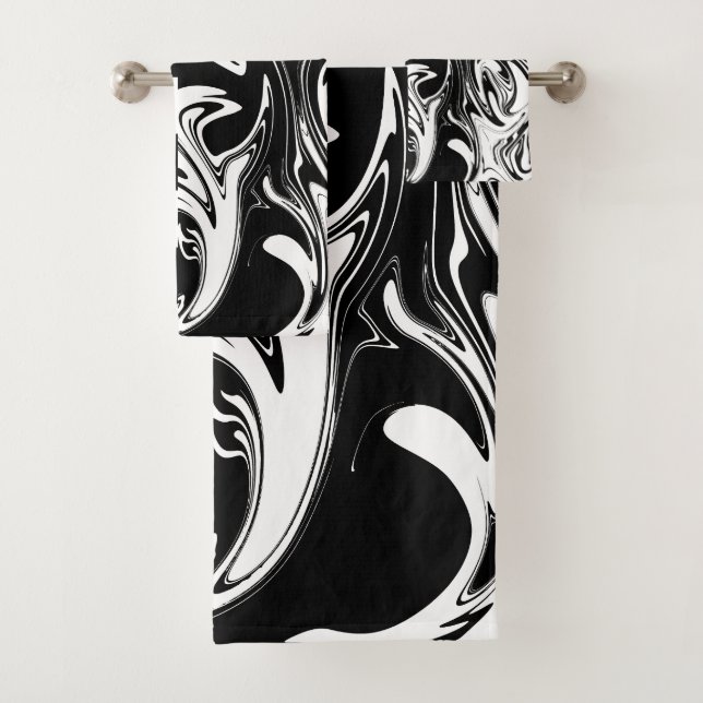 Checks and Swirls - Black and White Bath Towel Set (Insitu)
