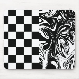 Checks and Swirls - Black and White Mouse Pad