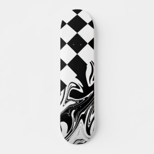 Checks and Swirls - Black and White Skateboard