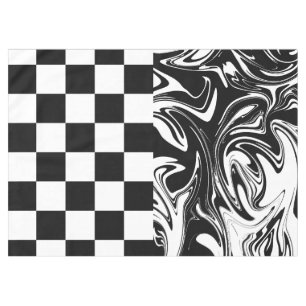 Checks and Swirls - Black and White Tablecloth