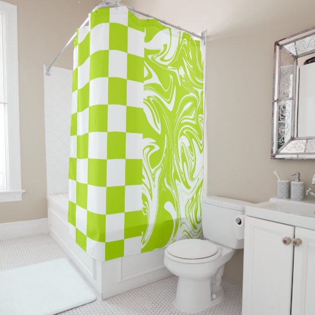 Checks and Swirls in Lime Green and White (In Situ)