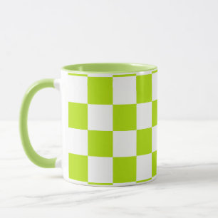 Checks and Swirls in Lime Green and White Mug
