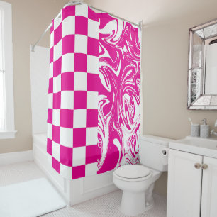 Checks and Swirls in Magenta and White
