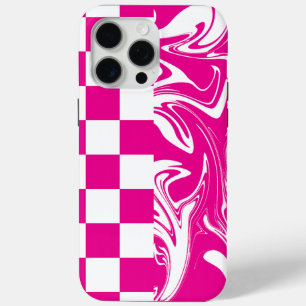 Checks and Swirls in Magenta and White iPhone 15 Pro Max Case