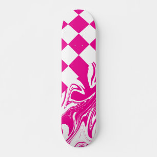 Checks and Swirls in Magenta and White Skateboard