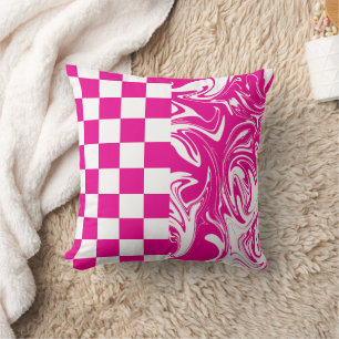 Checks and Swirls in Magenta and White Throw Pillow