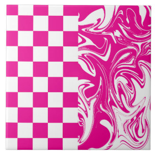 Checks and Swirls in Magenta and White Tile