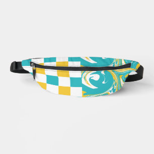 Checks and Swirls in Turquoise, Yellow, and White Fanny Pack