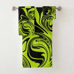 Checks and Swirls - Lime Green and Black Bath Towel Set
