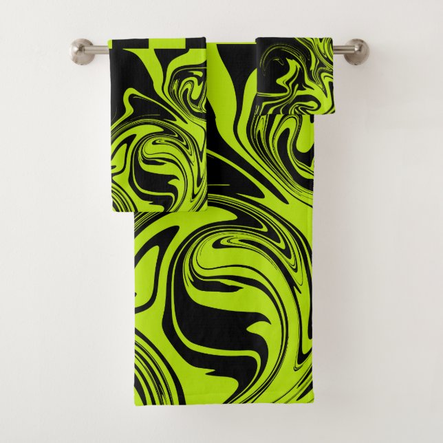 Checks and Swirls - Lime Green and Black Bath Towel Set (Insitu)