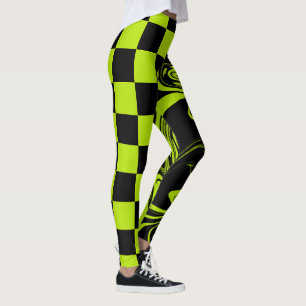 Checks and Swirls - Lime Green and Black Leggings