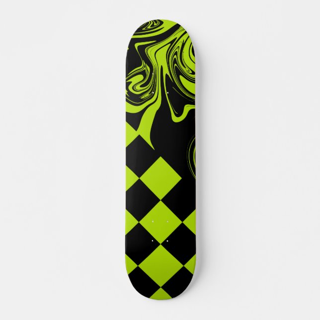 Checks and Swirls - Lime Green and Black Skateboard (Front)