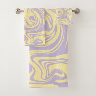 Checks and Swirls - Pastel Yellow and Purple Bath Towel Set