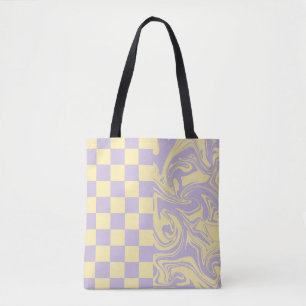 Checks and Swirls - Pastel Yellow and Purple Tote Bag