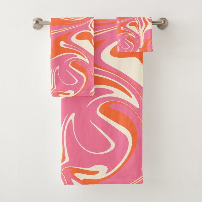 Checks and Swirls - Pink, Orange and Cream Bath Towel Set (Insitu)