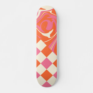 Checks and Swirls - Pink, Orange and Cream Skateboard