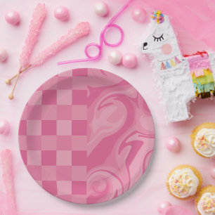 Checks and Swirls - Pink Paper Plate