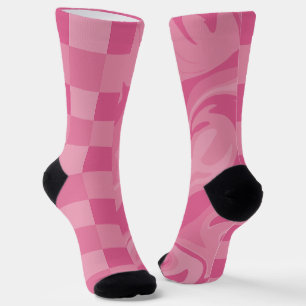 Checks and Swirls - Pink Socks