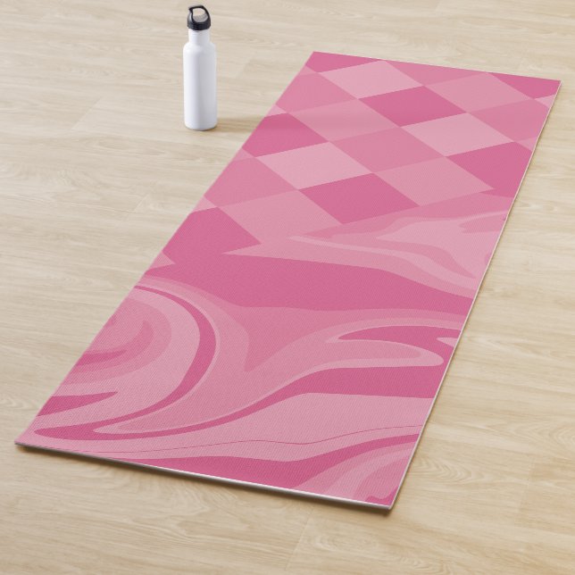 Checks and Swirls - Pink Yoga Mat (In Situ)