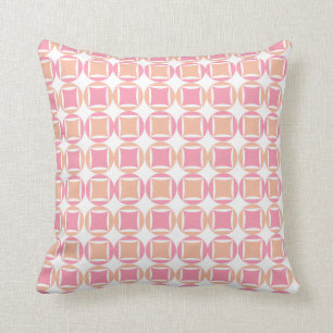 Checks & Circles in Orange and Pink Pattern Throw Pillow