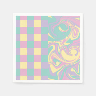 Checks & Swirls Pastel Pink,Yellow, Purple & Green Napkin