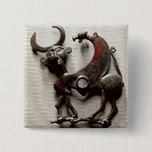 Cheek piece of a horse bit in the form of a human- 2 inch square button